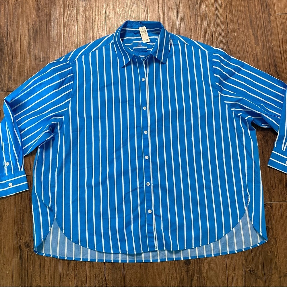 Aerie Blue and White Striped Shirt XXL - Picture 5 of 10